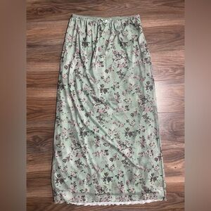 Mint Green Floral Maxi Skirt with Elastic Waist